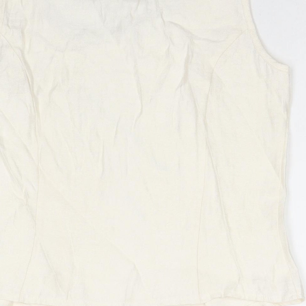 Jorli Womens White Viscose Basic Tank Size 10 Scoop Neck - Geometric Detail