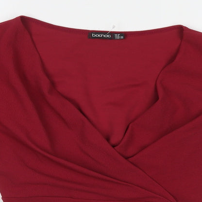 Boohoo Womens Red Polyester Basic T-Shirt Size 12 V-Neck