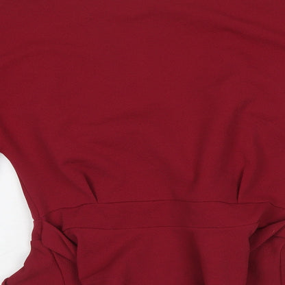 Boohoo Womens Red Polyester Basic T-Shirt Size 12 V-Neck