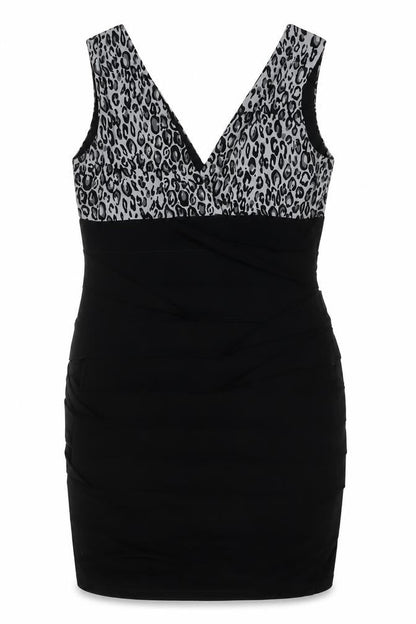 En Focus Studio Womens Black Animal Print Polyester A-Line Size 10 V-Neck Pullover - Leopard Print