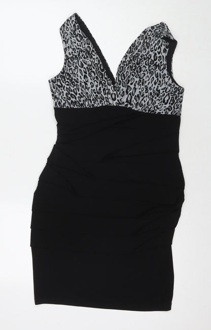 En Focus Studio Womens Black Animal Print Polyester A-Line Size 10 V-Neck Pullover - Leopard Print