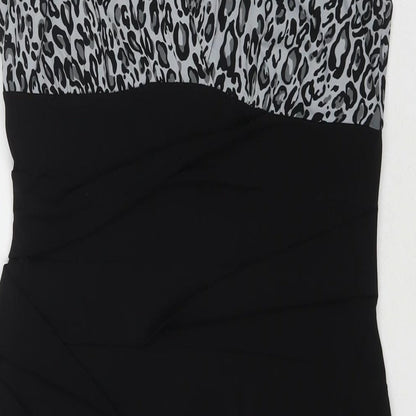 En Focus Studio Womens Black Animal Print Polyester A-Line Size 10 V-Neck Pullover - Leopard Print