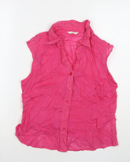 Womens UK Size 16 Marks and Spencer Pink Basic Button-Up
