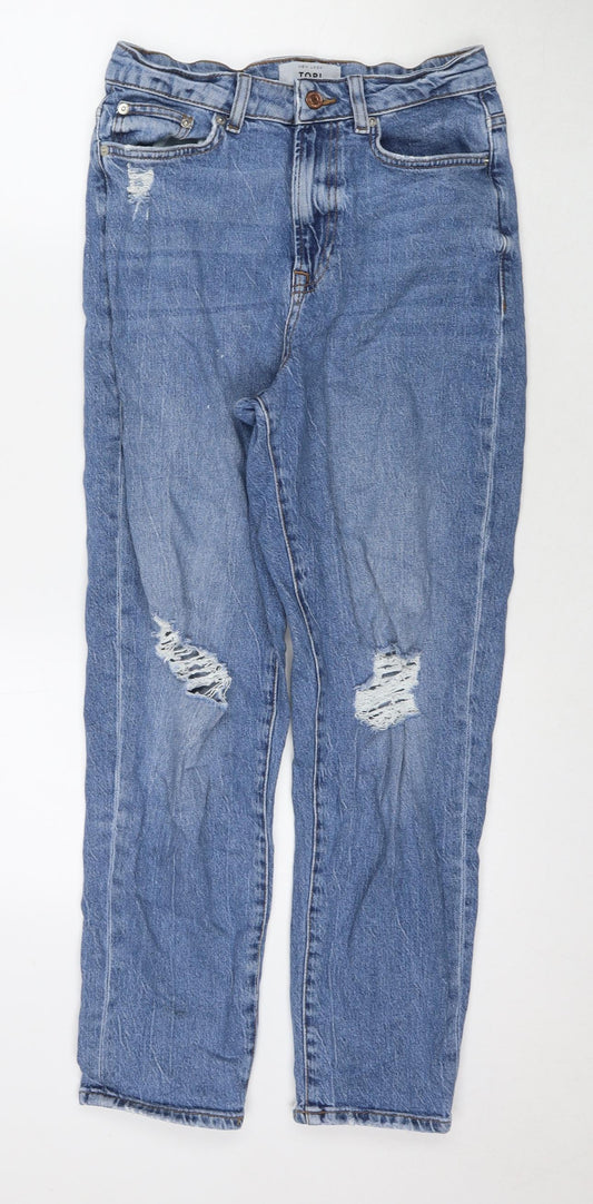 New Look Womens Blue Cotton Mom Jeans Size 10 L26 in Regular Zip