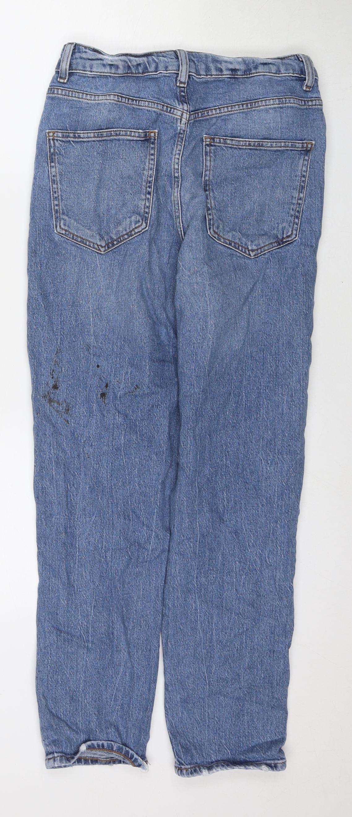 New Look Womens Blue Cotton Mom Jeans Size 10 L26 in Regular Zip