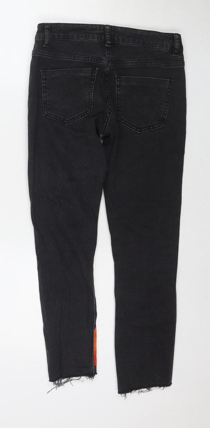 ASOS Womens Black Cotton Skinny Jeans Size 24 in L23 in Regular Zip - Flames Detail
