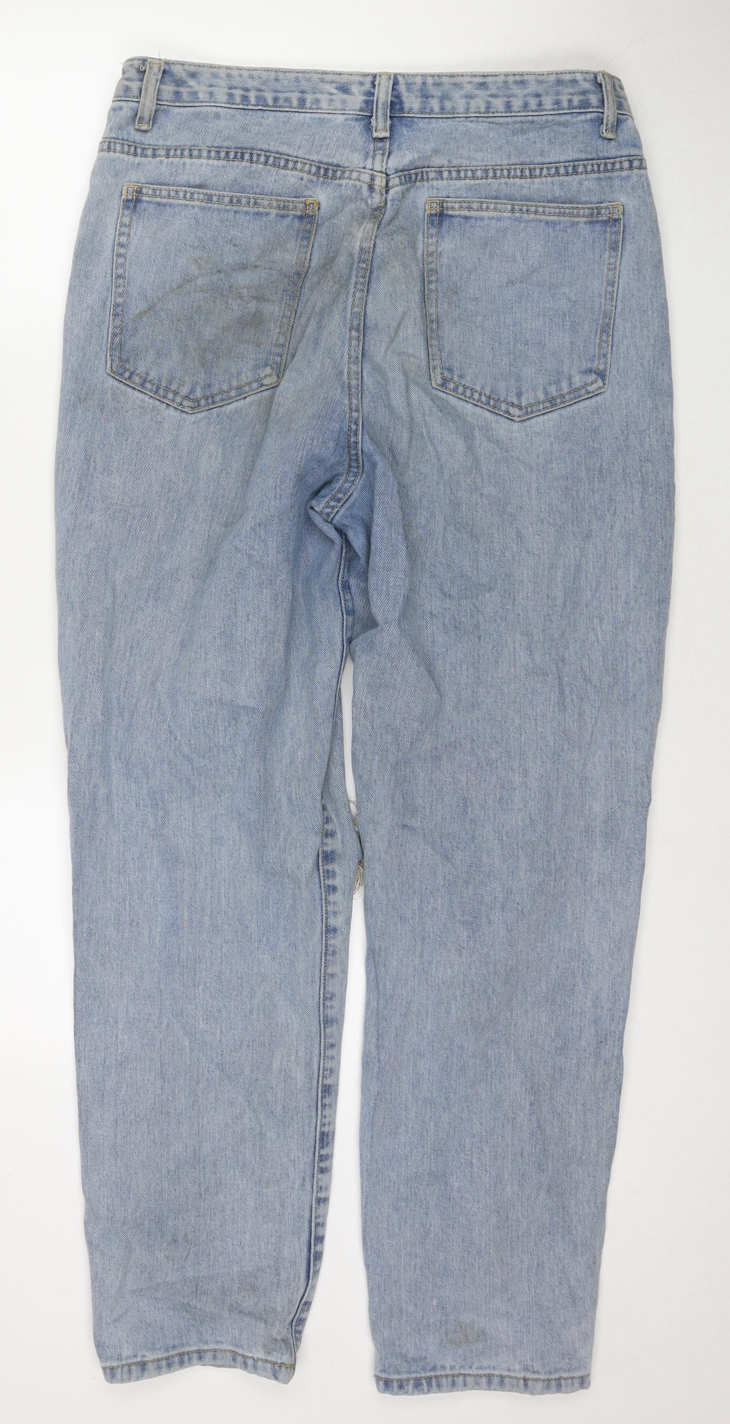 PRETTYLITTLETHING Womens Blue Cotton Mom Jeans Size 14 L29 in Regular Zip