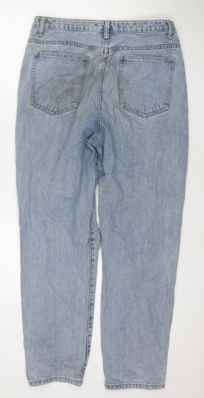 PRETTYLITTLETHING Womens Blue Cotton Mom Jeans Size 14 L29 in Regular Zip