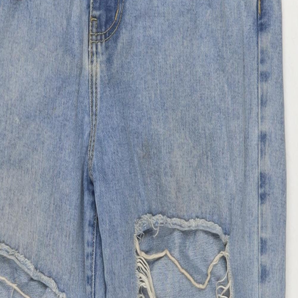 PRETTYLITTLETHING Womens Blue Cotton Mom Jeans Size 14 L29 in Regular Zip