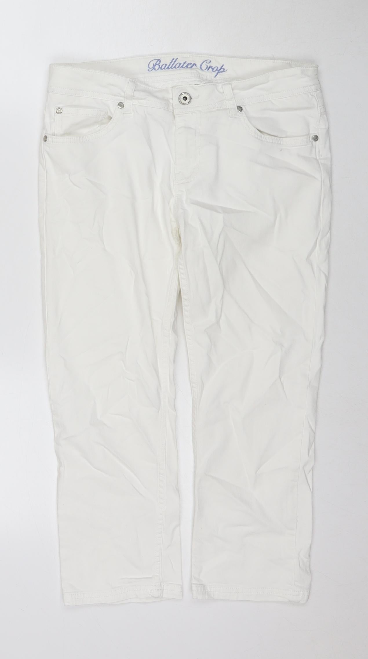 Crew Clothing Womens White Cotton Cropped Jeans Size 10 L20 in Regular Zip