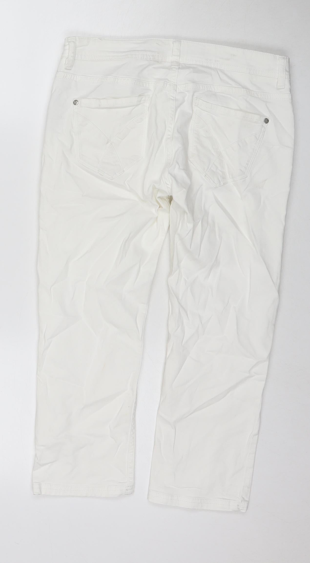 Crew Clothing Womens White Cotton Cropped Jeans Size 10 L20 in Regular Zip