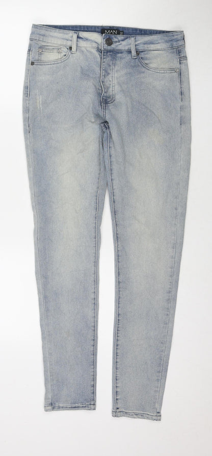 Boohoo Mens Blue Cotton Skinny Jeans Size 32 in L29 in Regular Zip