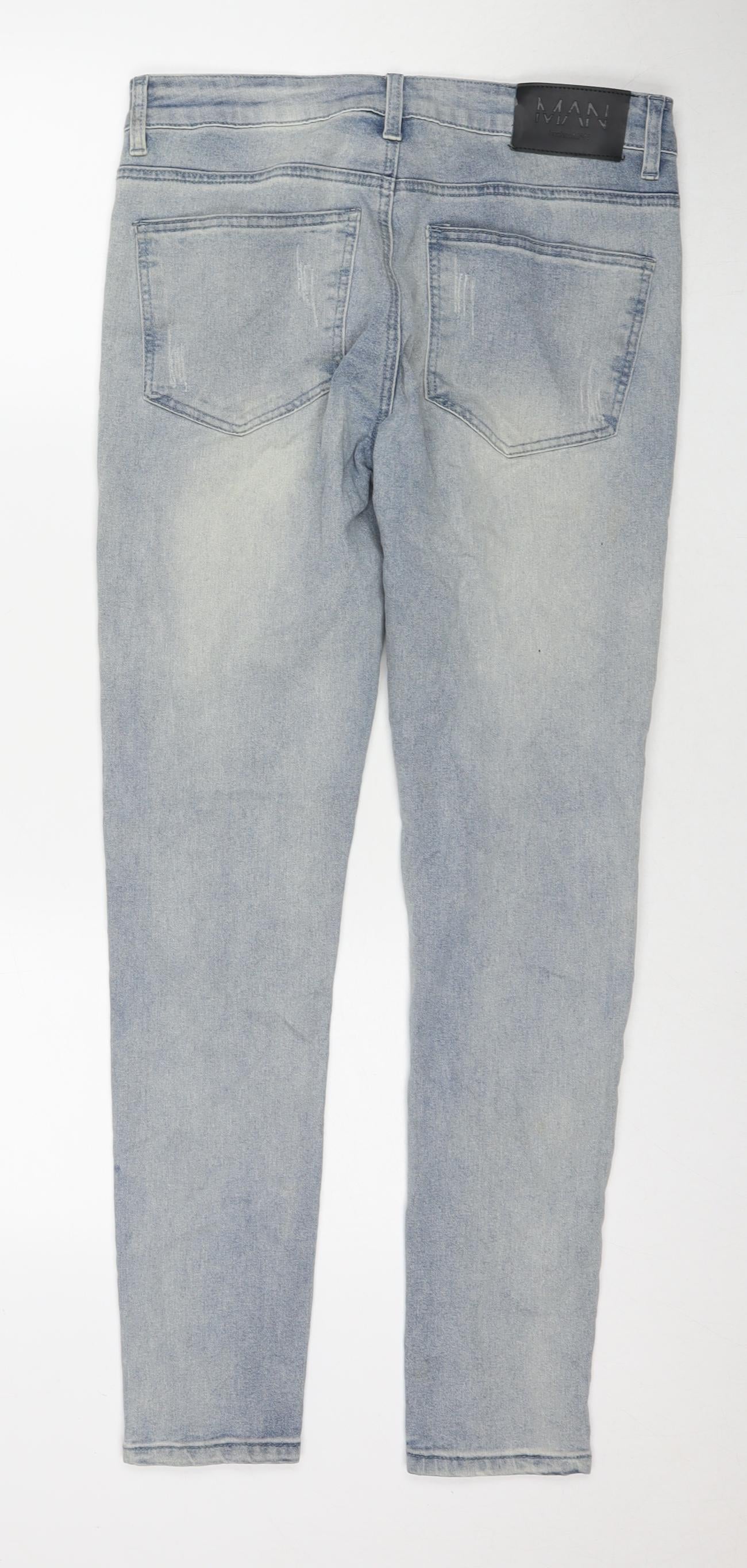 Boohoo Mens Blue Cotton Skinny Jeans Size 32 in L29 in Regular Zip