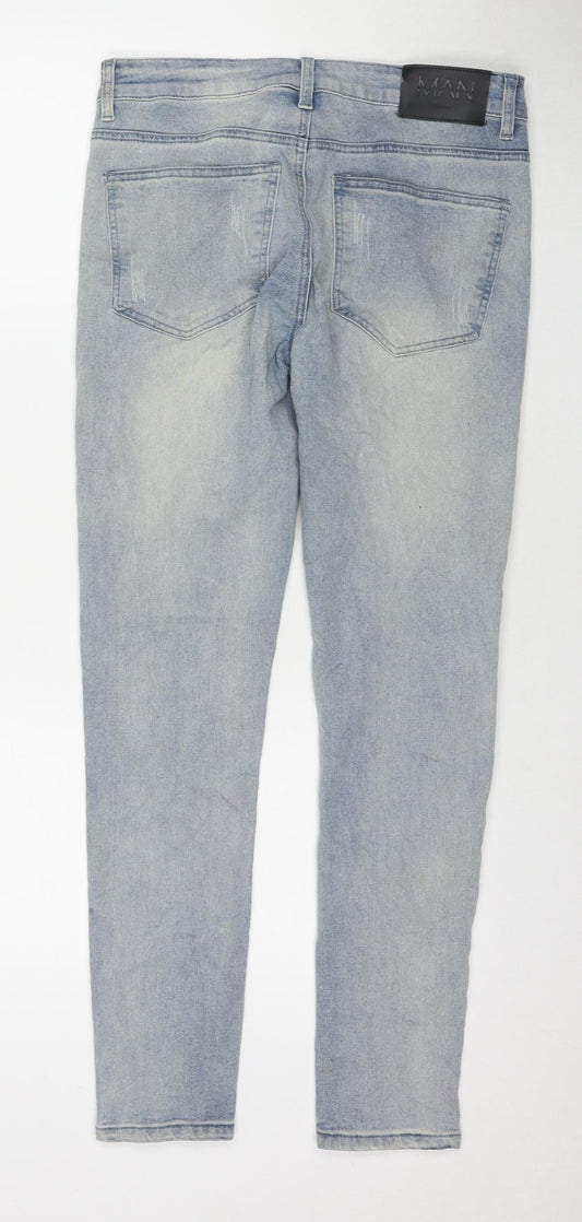 Boohoo Mens Blue Cotton Skinny Jeans Size 32 in L29 in Regular Zip