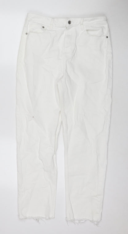 F&F Womens White Cotton Skinny Jeans Size 12 L27 in Regular Zip