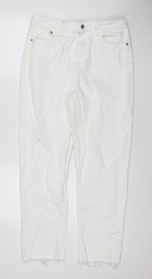 F&F Womens White Cotton Skinny Jeans Size 12 L27 in Regular Zip