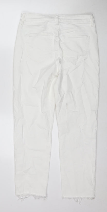 F&F Womens White Cotton Skinny Jeans Size 12 L27 in Regular Zip