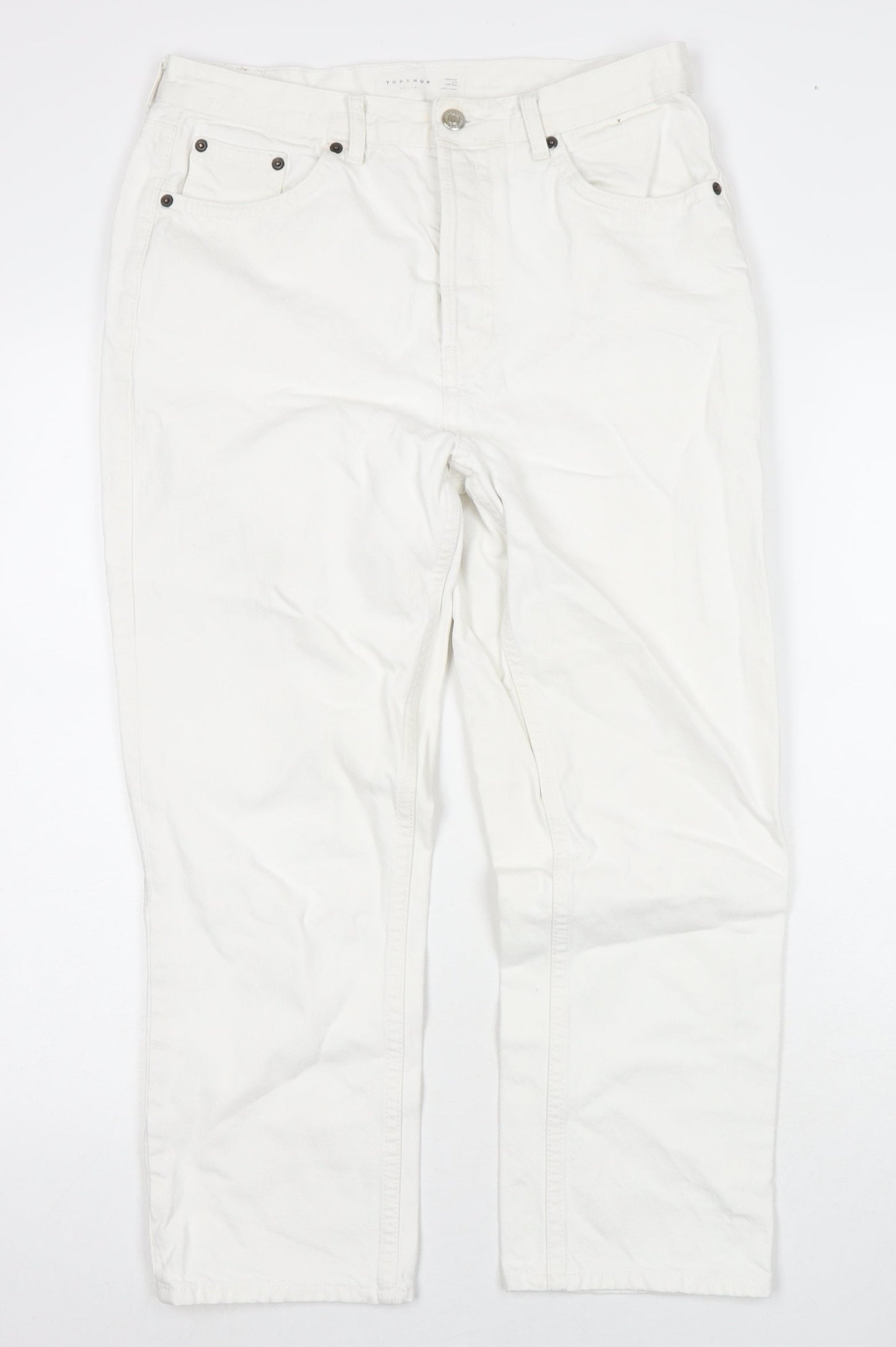 Topshop Womens White Cotton Cropped Jeans Size 30 in L30 in Regular Zip