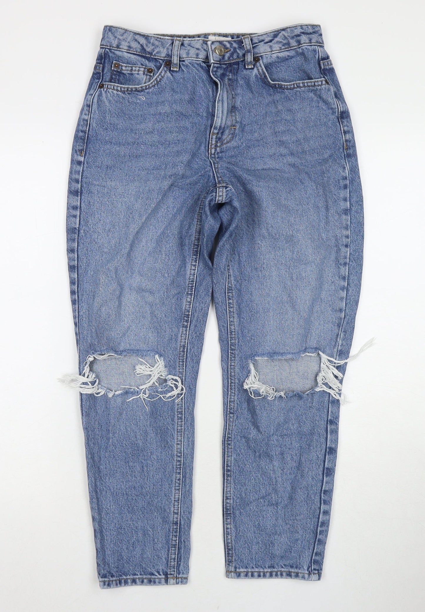 Topshop Womens Blue Cotton Mom Jeans Size 26 L28 in Regular Zip