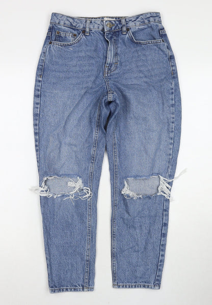 Topshop Womens Blue Cotton Mom Jeans Size 26 L28 in Regular Zip