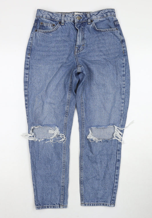 Topshop Womens Blue Cotton Mom Jeans Size 26 L28 in Regular Zip