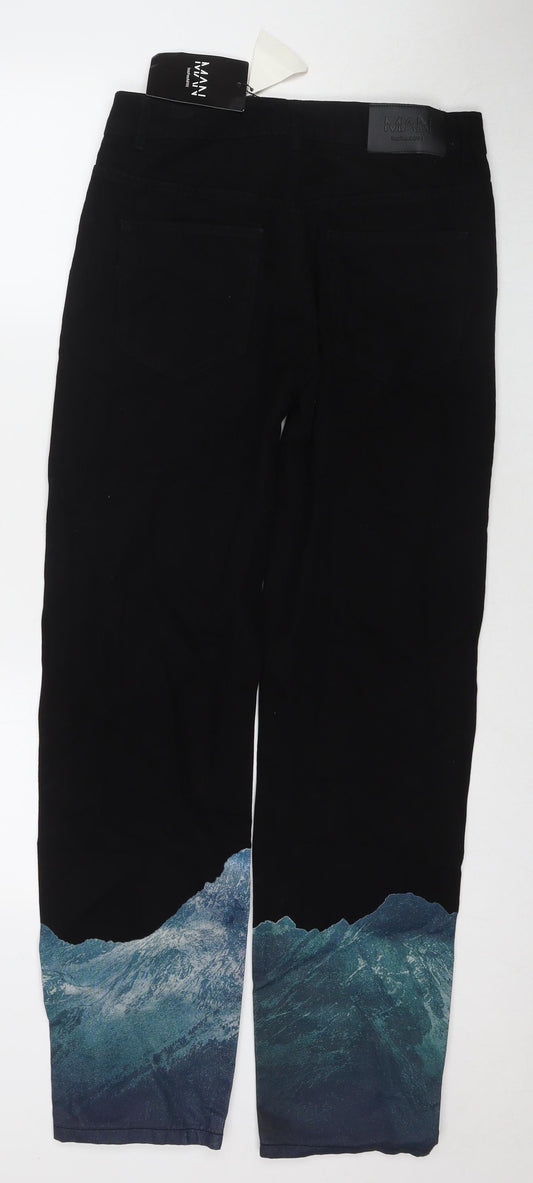 Boohoo Mens Black Cotton Straight Jeans Size 30 in L32 in Regular Zip - Flying Eagle