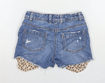 NEXT Girls Blue Cotton Hot Pants Shorts Size 7 Years L3 in Regular Zip