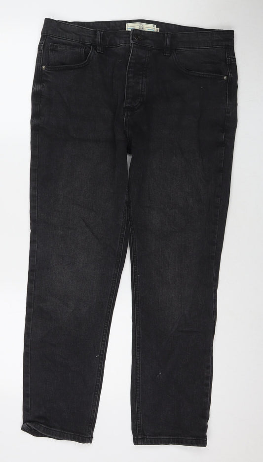 NEXT Mens Black Cotton Straight Jeans Size 34 in L28 in Slim Zip