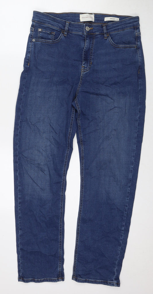 Per Una Womens Blue Polyester Blend Straight Jeans Size 32 in L29 in Regular Zip