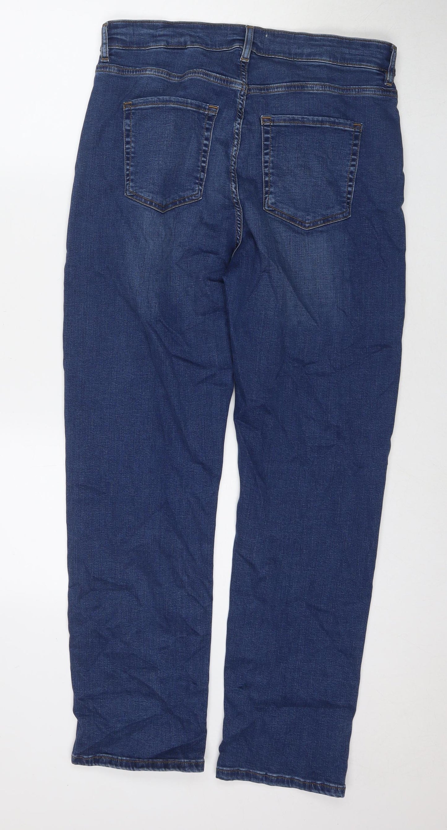 Per Una Womens Blue Polyester Blend Straight Jeans Size 32 in L29 in Regular Zip