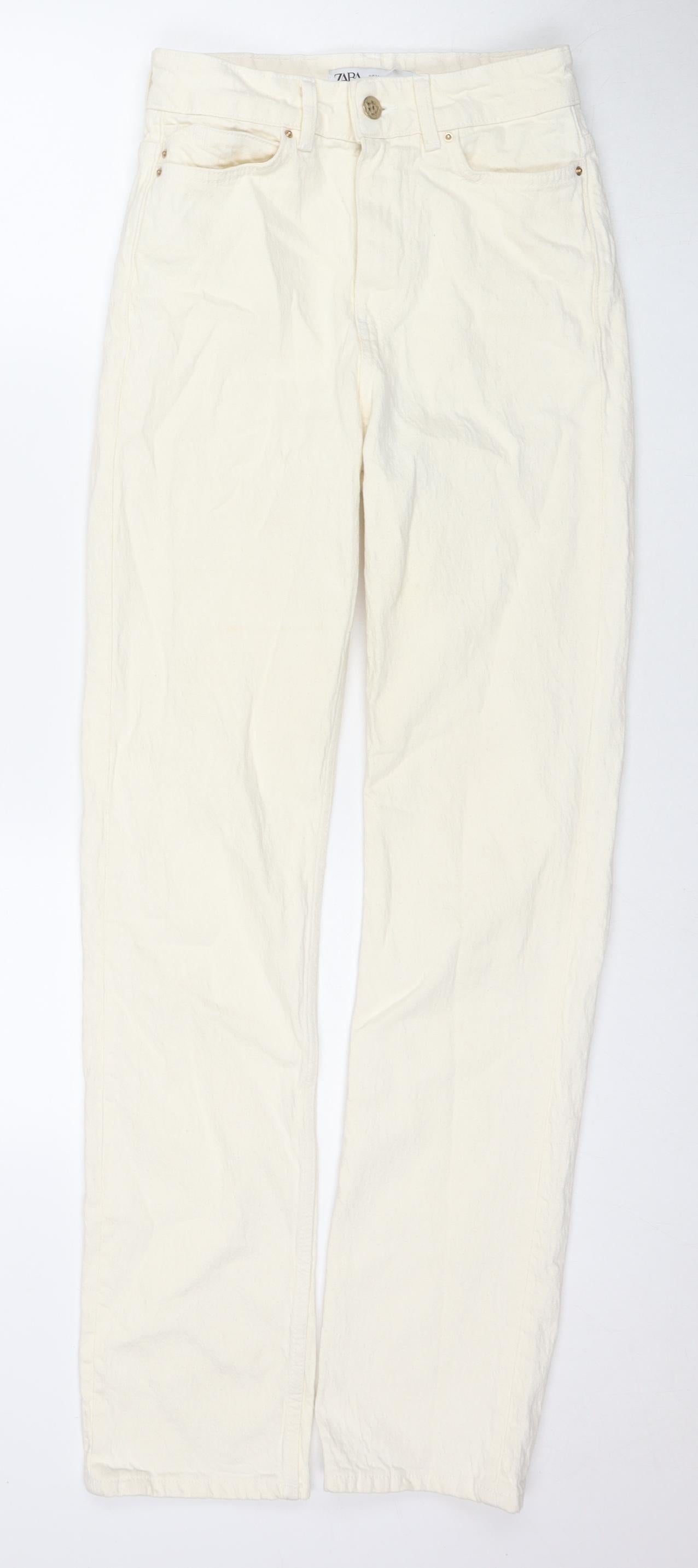 Zara Womens Ivory Cotton Straight Jeans Size 6 L32 in Regular Zip