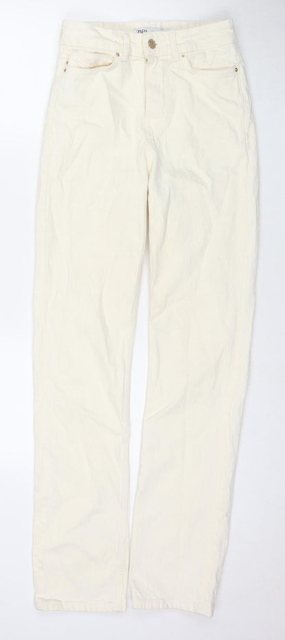 Zara Womens Ivory Cotton Straight Jeans Size 6 L32 in Regular Zip