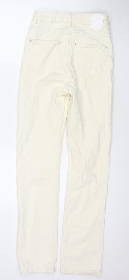Zara Womens Ivory Cotton Straight Jeans Size 6 L32 in Regular Zip