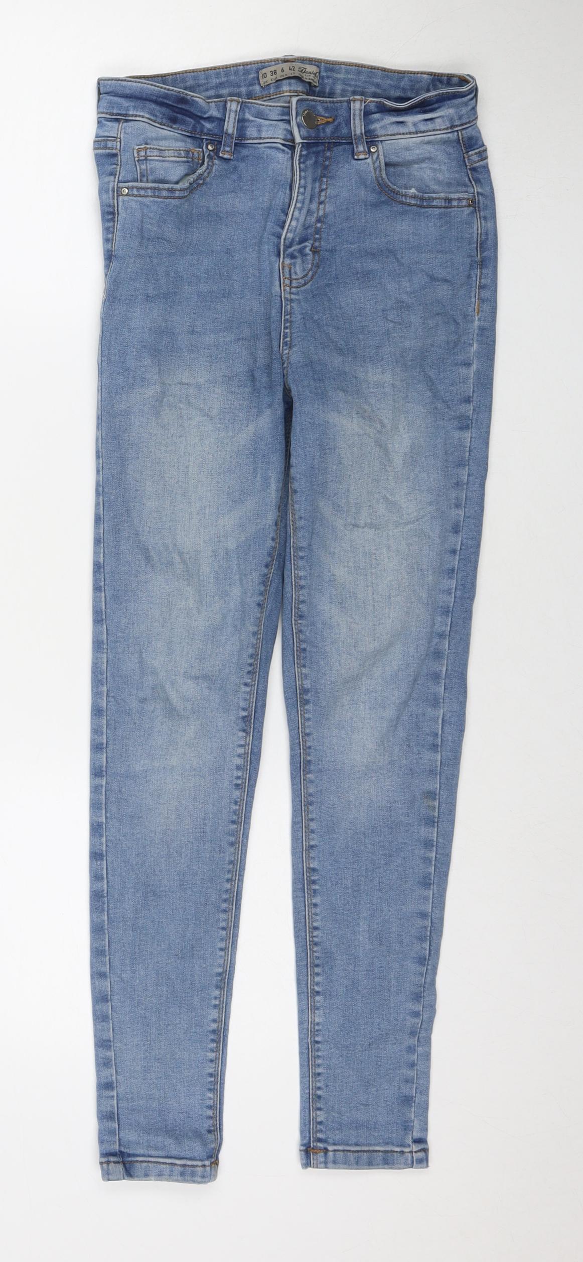 Denim & Co. Womens Blue Cotton Skinny Jeans Size 10 L25 in Regular Zip