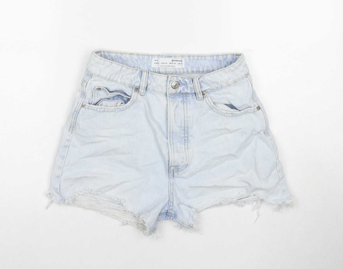 Stradivarius Womens Blue Cotton Cut-Off Shorts Size 8 L3 in Regular Zip