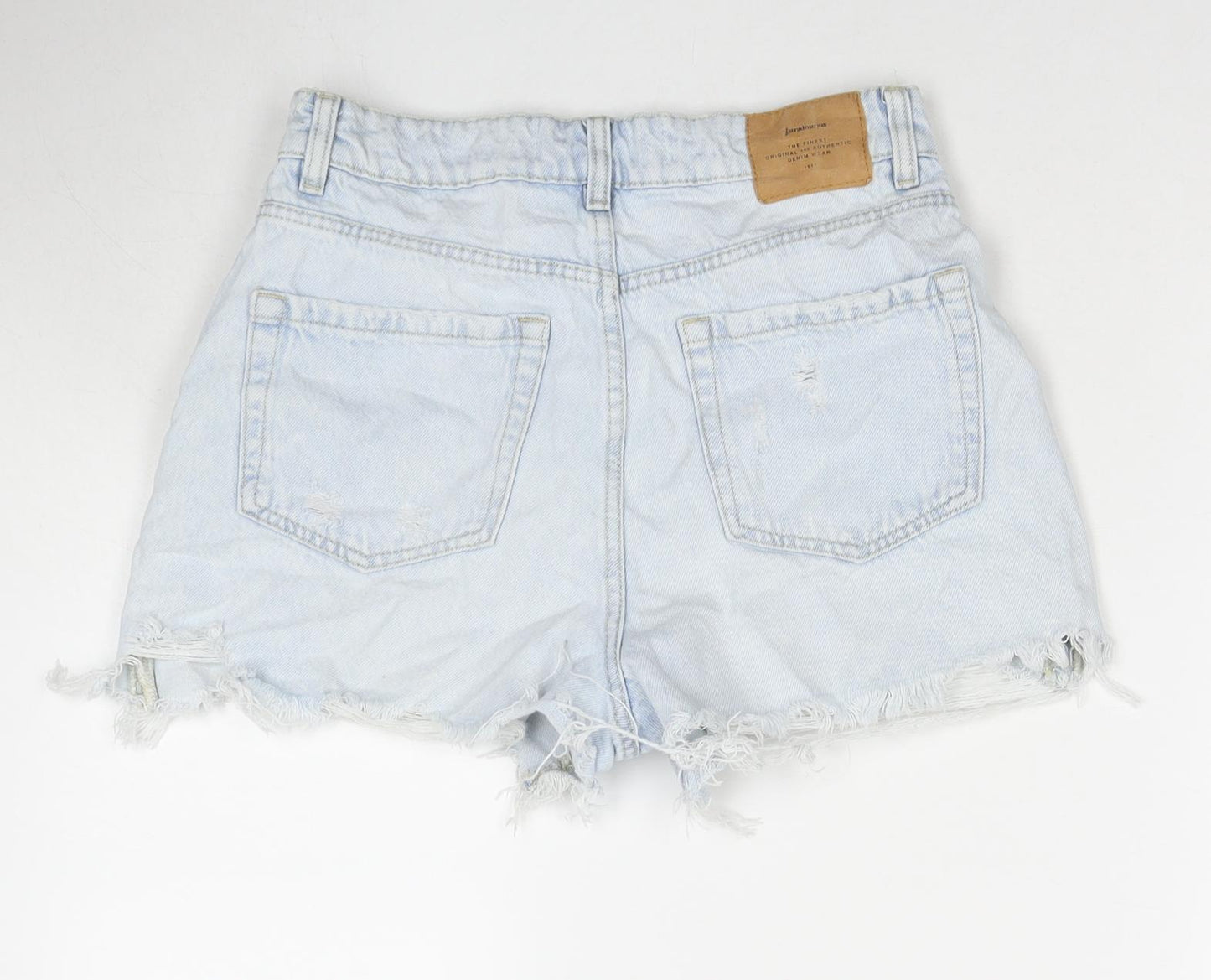 Stradivarius Womens Blue Cotton Cut-Off Shorts Size 8 L3 in Regular Zip