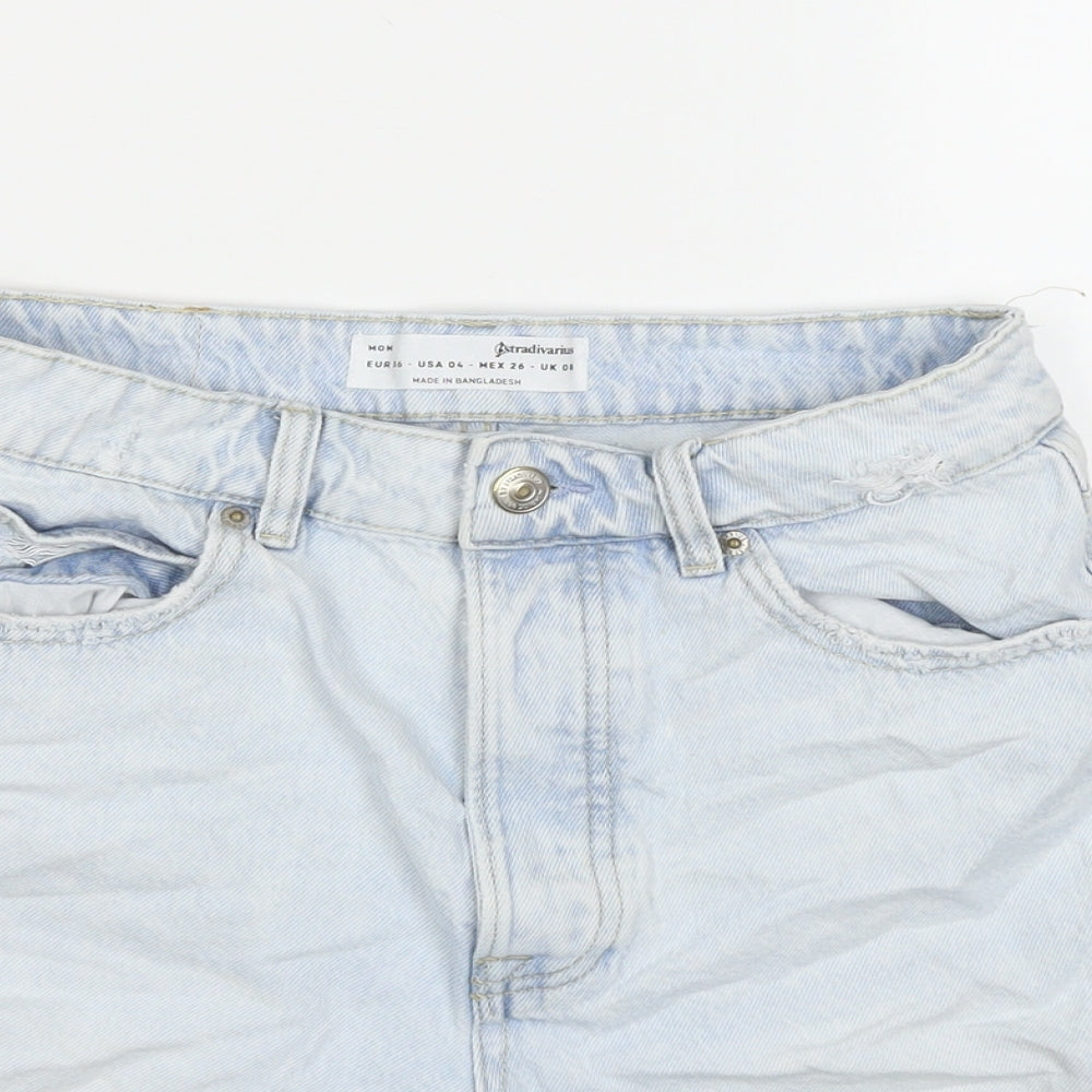 Stradivarius Womens Blue Cotton Cut-Off Shorts Size 8 L3 in Regular Zip
