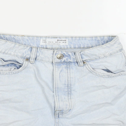 Stradivarius Womens Blue Cotton Cut-Off Shorts Size 8 L3 in Regular Zip