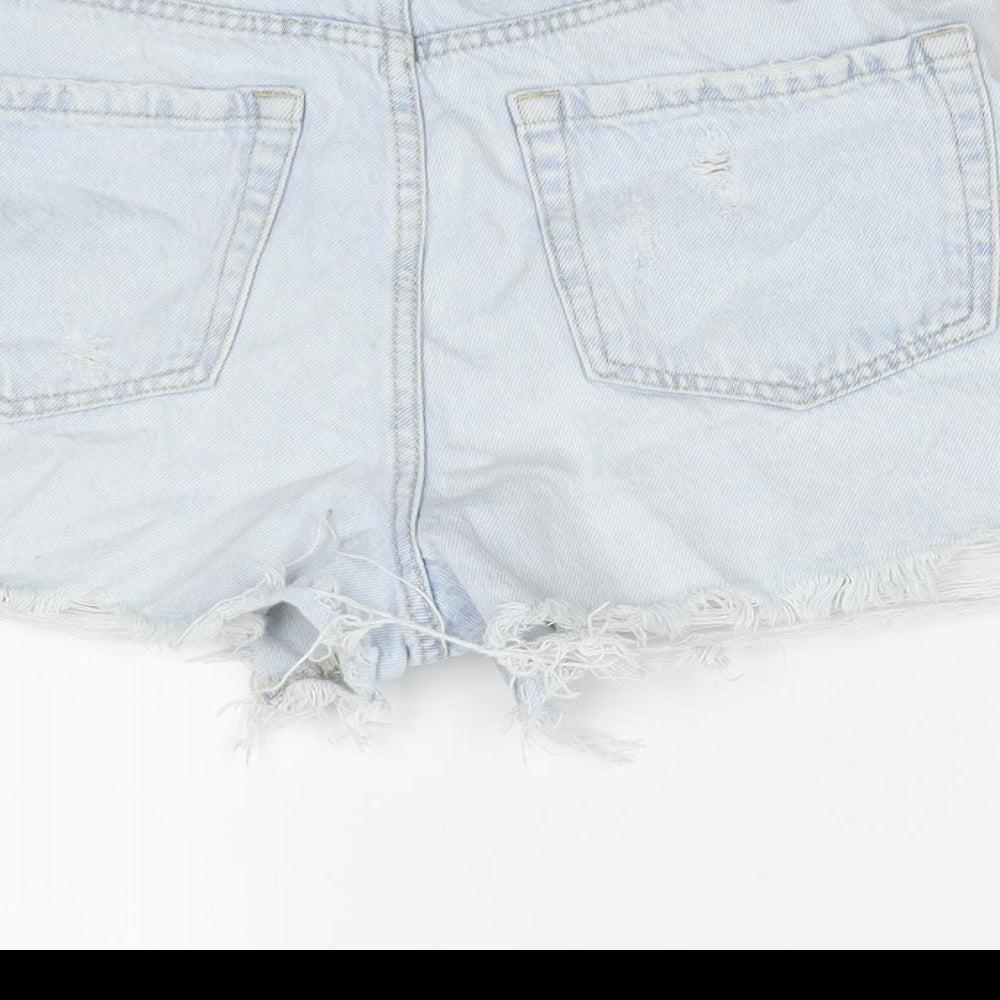 Stradivarius Womens Blue Cotton Cut-Off Shorts Size 8 L3 in Regular Zip