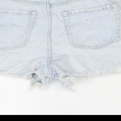 Stradivarius Womens Blue Cotton Cut-Off Shorts Size 8 L3 in Regular Zip