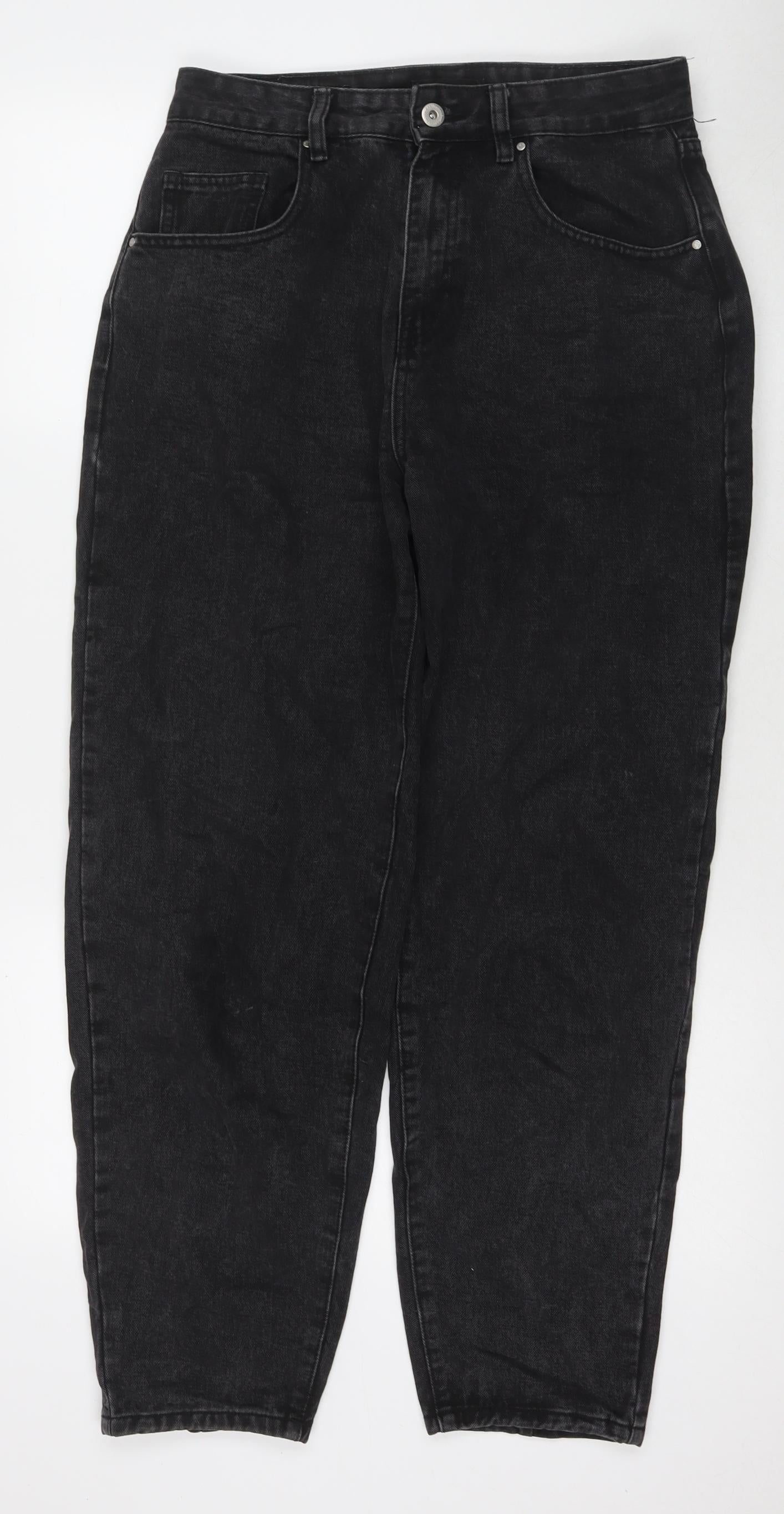 Cotton:On Womens Black Cotton Straight Jeans Size 10 L29 in Regular Zip