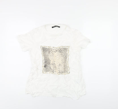 Marc Aurel Womens White Viscose Basic T-Shirt Size 6 Round Neck