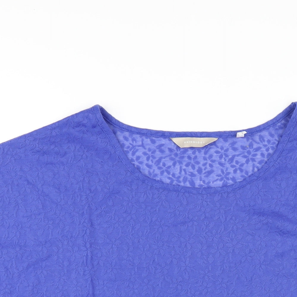 Anthology Womens Blue Polyester Basic T-Shirt Size 14 Round Neck