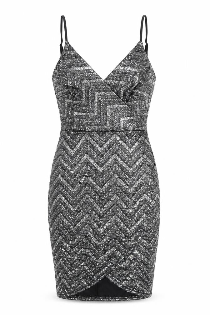 Apricot Womens Silver Chevron Polyester Bodycon Size 8 V-Neck Zip