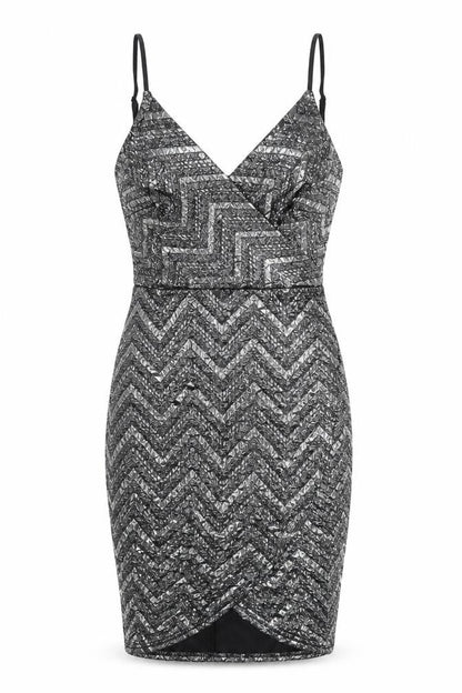 Apricot Womens Silver Chevron Polyester Bodycon Size 8 V-Neck Zip