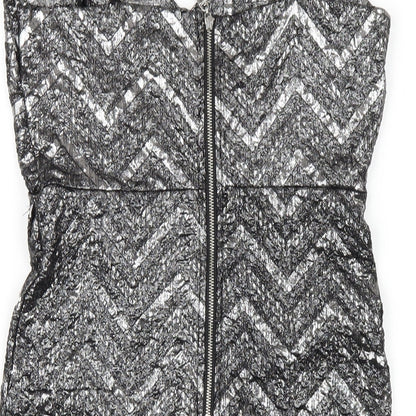 Apricot Womens Silver Chevron Polyester Bodycon Size 8 V-Neck Zip