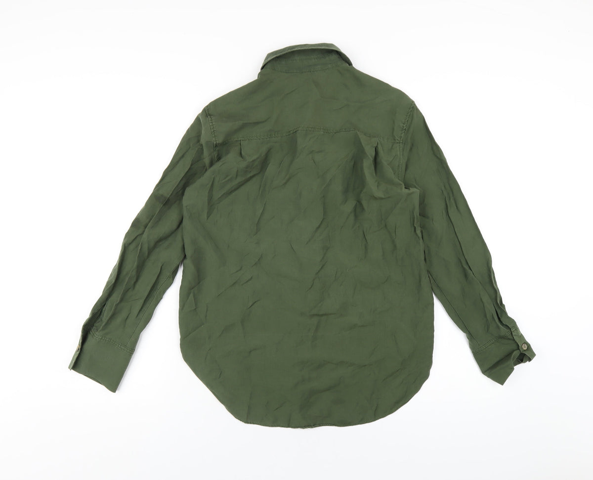 Zara Mens Green Lyocell Button-Up Size XS Collared Button