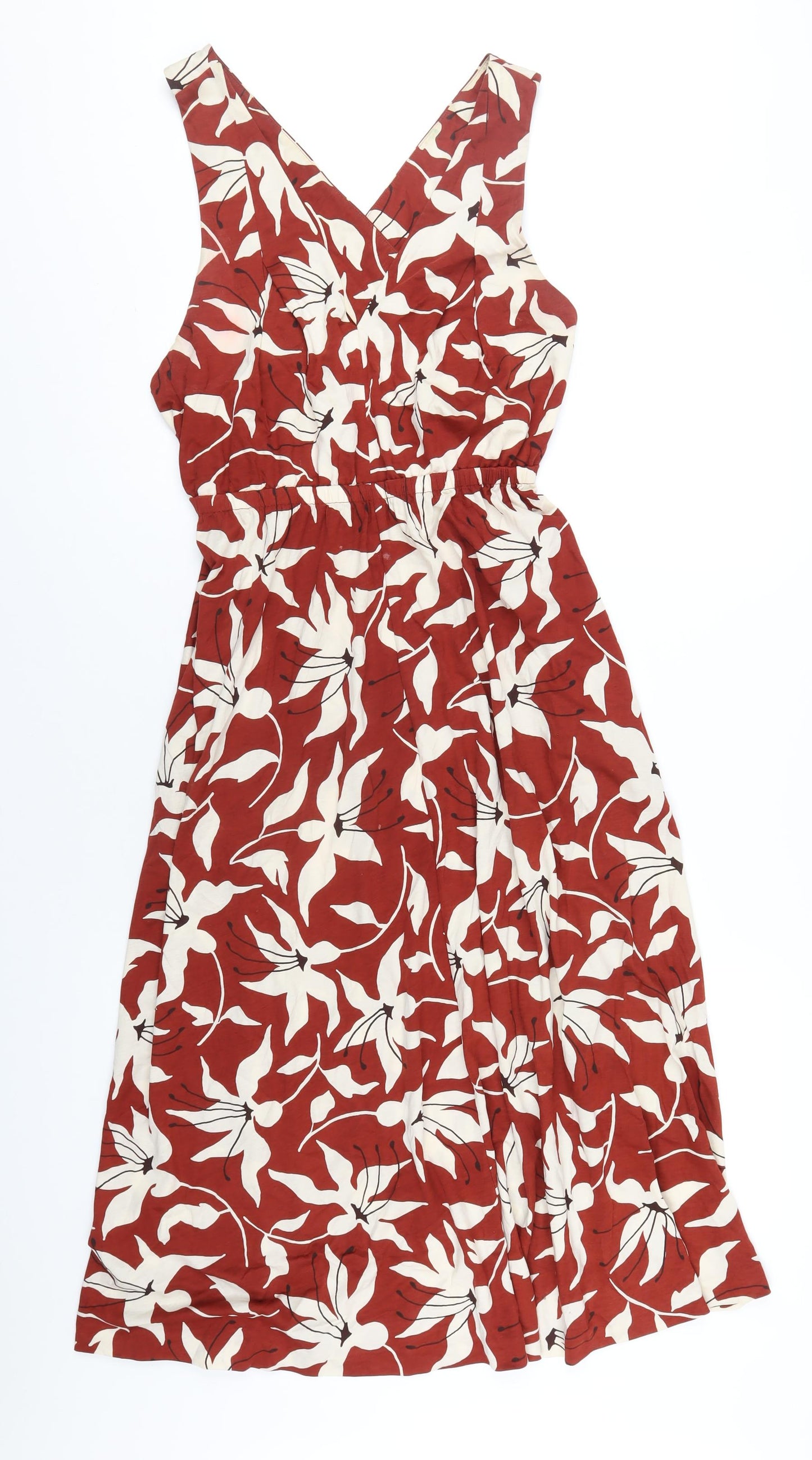 Arket Womens Red Floral Cotton A-Line Size S V-Neck Pullover