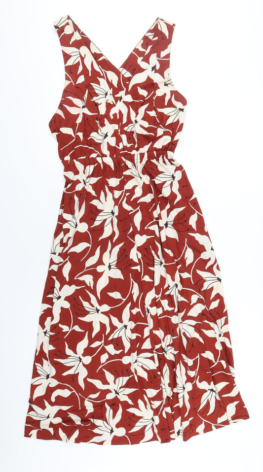 Arket Womens Red Floral Cotton A-Line Size S V-Neck Pullover