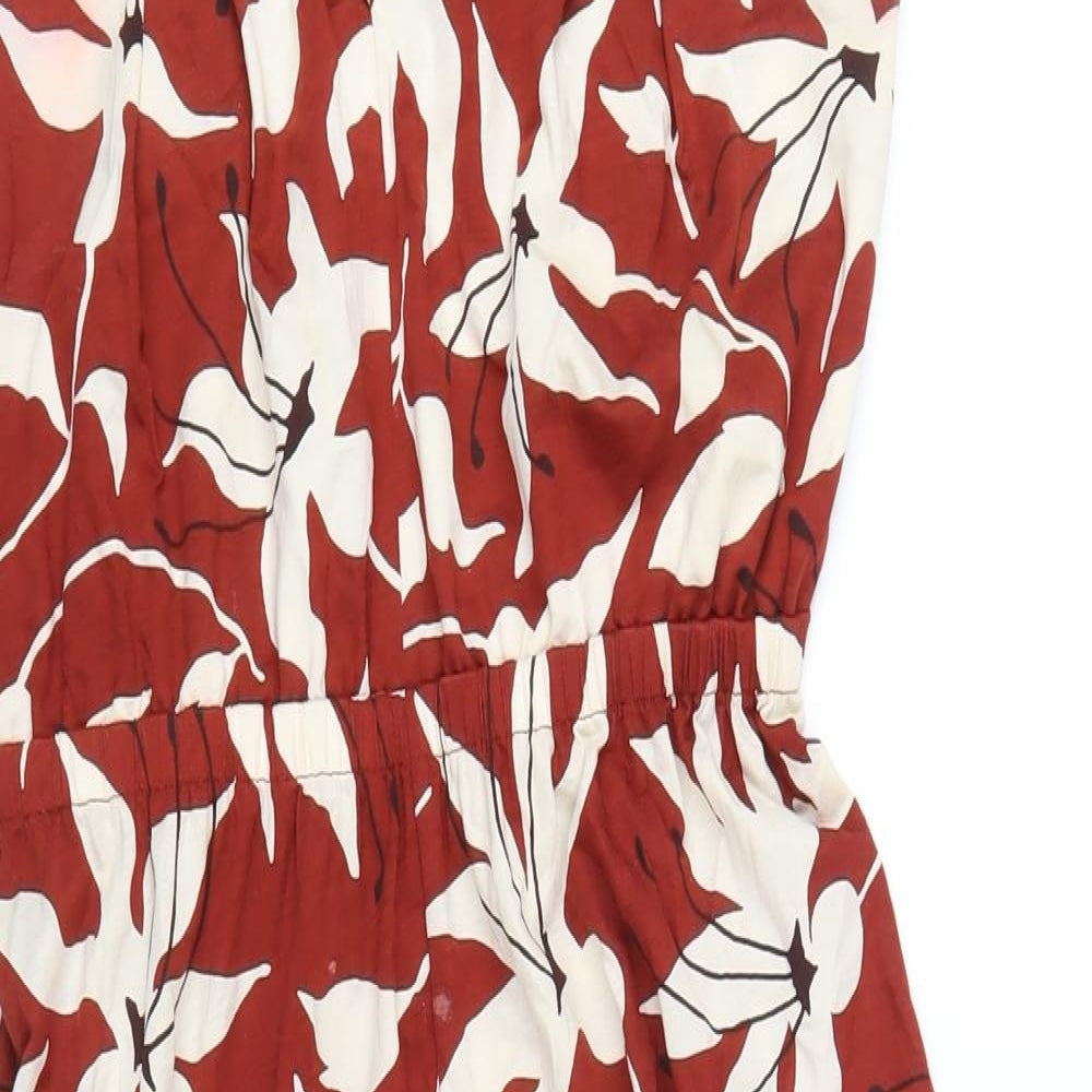 Arket Womens Red Floral Cotton A-Line Size S V-Neck Pullover